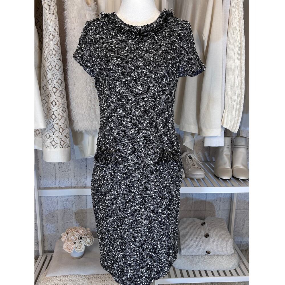 Ann Taylor Women's Size XS Tall Black and White Boucle Knee Length Dress #0096